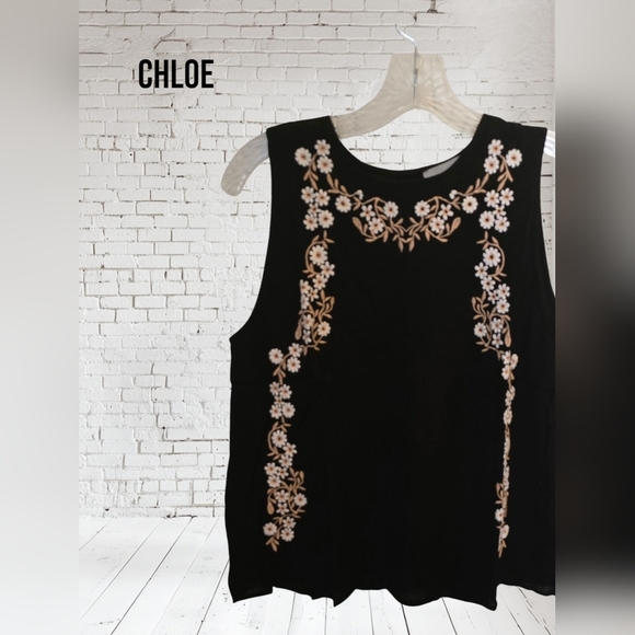 Chloe Black Floral Embroidered Women's Top - Picture 1 of 5